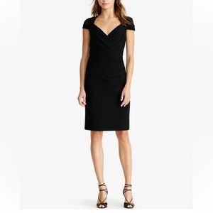 LAUREN Ralph Lauren Black Cap Sleeve Side Ruched Dress, Size 8